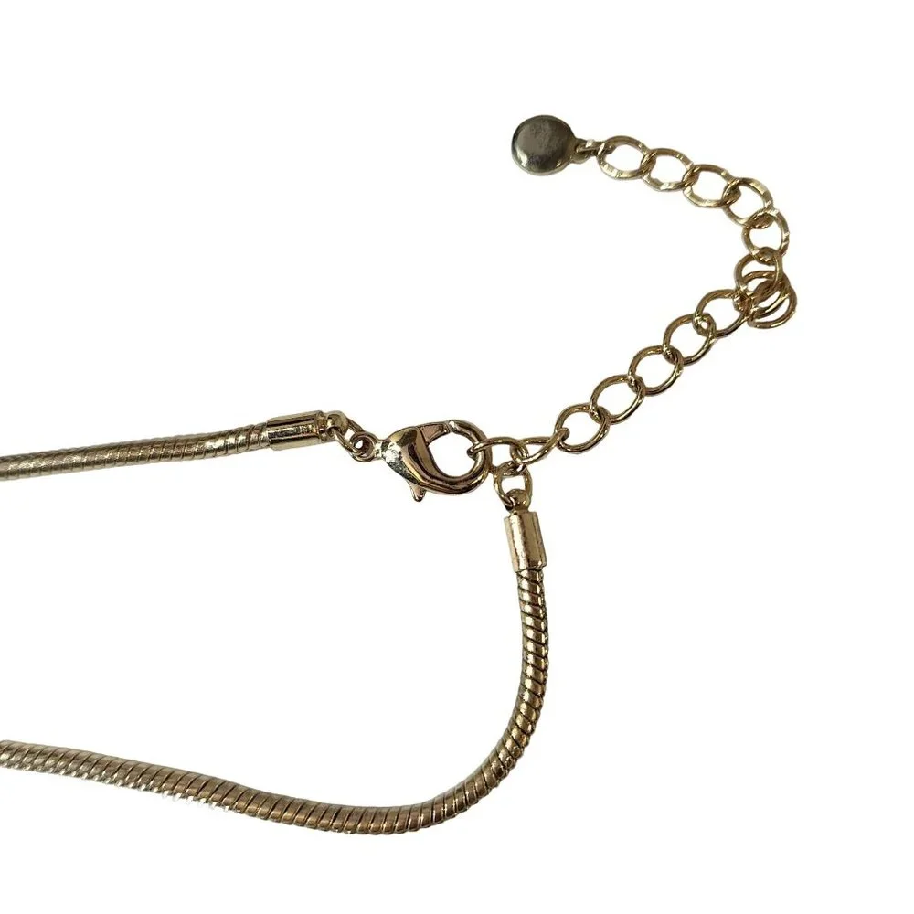 Gold Long Chain Necklace Diamond Accents & Fringe‎ Detail